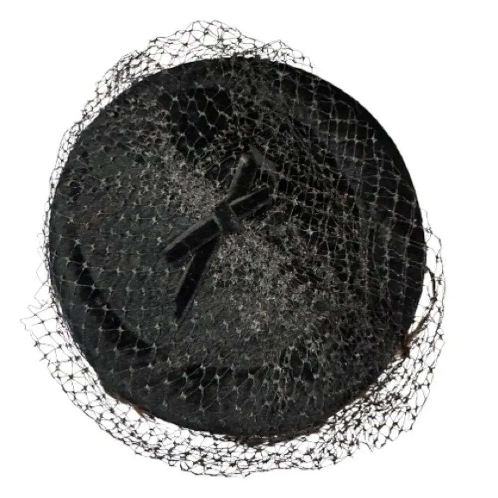 Vtg 1930 1940s Velvet Pillbox Hat Feather Birdcage Veil Union USA Kentucky Derby - Picture 7 of 10